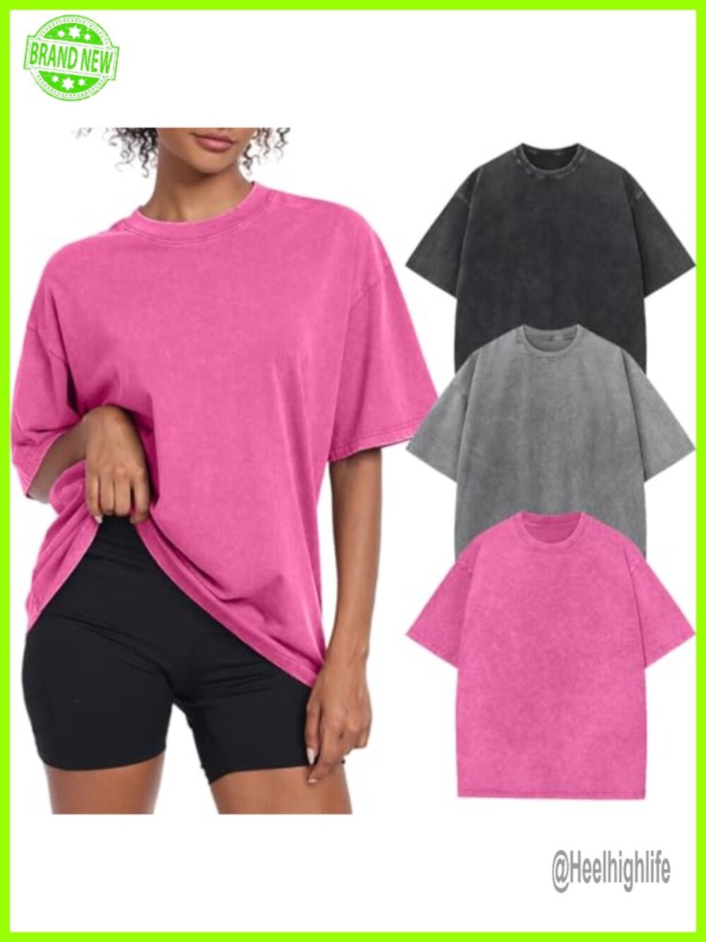 Oversized Acid Washed Cotton Baggy Tee Crew Neck Boyfriend Fit Short Sleeve Top